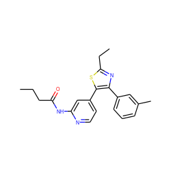 CCCC(=O)Nc1cc(-c2sc(CC)nc2-c2cccc(C)c2)ccn1 ZINC000013673380