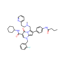 CCCC(=O)Nc1ccc(-c2cc3n(Cc4ccccc4F)cc(C(=O)NC4CCCCC4)c(=O)n3c2CN(C)CCc2ccccn2)cc1 ZINC000027326121