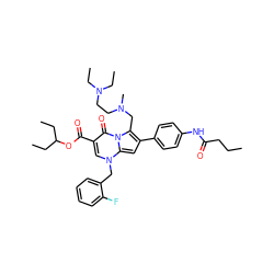 CCCC(=O)Nc1ccc(-c2cc3n(Cc4ccccc4F)cc(C(=O)OC(CC)CC)c(=O)n3c2CN(C)CCN(CC)CC)cc1 ZINC000027325830