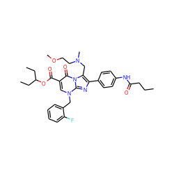 CCCC(=O)Nc1ccc(-c2nc3n(Cc4ccccc4F)cc(C(=O)OC(CC)CC)c(=O)n3c2CN(C)CCOC)cc1 ZINC000026281627