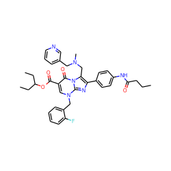 CCCC(=O)Nc1ccc(-c2nc3n(Cc4ccccc4F)cc(C(=O)OC(CC)CC)c(=O)n3c2CN(C)Cc2cccnc2)cc1 ZINC000026290991