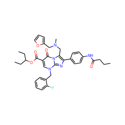 CCCC(=O)Nc1ccc(-c2nc3n(Cc4ccccc4F)cc(C(=O)OC(CC)CC)c(=O)n3c2CN(C)Cc2ccco2)cc1 ZINC000026284327