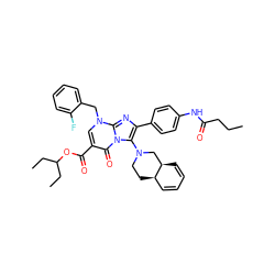 CCCC(=O)Nc1ccc(-c2nc3n(Cc4ccccc4F)cc(C(=O)OC(CC)CC)c(=O)n3c2N2CC[C@@H]3C=CC=C[C@@H]3C2)cc1 ZINC000026275527