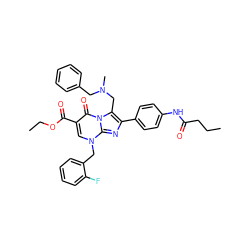 CCCC(=O)Nc1ccc(-c2nc3n(Cc4ccccc4F)cc(C(=O)OCC)c(=O)n3c2CN(C)Cc2ccccc2)cc1 ZINC000095539596