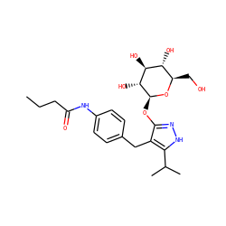 CCCC(=O)Nc1ccc(Cc2c(O[C@@H]3O[C@H](CO)[C@@H](O)[C@H](O)[C@H]3O)n[nH]c2C(C)C)cc1 ZINC000095582996