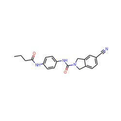 CCCC(=O)Nc1ccc(NC(=O)N2Cc3ccc(C#N)cc3C2)cc1 ZINC000166882640