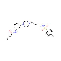 CCCC(=O)Nc1cccc(N2CCN(CCCCNS(=O)(=O)c3ccc(C)cc3)CC2)c1 ZINC000013703832