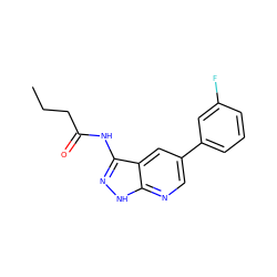 CCCC(=O)Nc1n[nH]c2ncc(-c3cccc(F)c3)cc12 ZINC000013489645