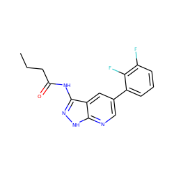 CCCC(=O)Nc1n[nH]c2ncc(-c3cccc(F)c3F)cc12 ZINC000013489646