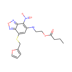CCCC(=O)OCCNc1cc(SCc2ccco2)c2nonc2c1[N+](=O)[O-] ZINC000008683034