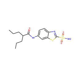 CCCC(CCC)C(=O)Nc1ccc2nc(S(N)(=O)=O)sc2c1 ZINC000013471988