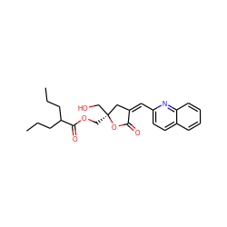 CCCC(CCC)C(=O)OC[C@]1(CO)C/C(=C/c2ccc3ccccc3n2)C(=O)O1 ZINC000045496161