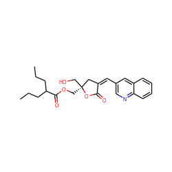 CCCC(CCC)C(=O)OC[C@]1(CO)C/C(=C/c2cnc3ccccc3c2)C(=O)O1 ZINC000045498278