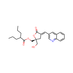 CCCC(CCC)C(=O)OC[C@]1(CO)C/C(=C\c2cnc3ccccc3c2)C(=O)O1 ZINC000045496165