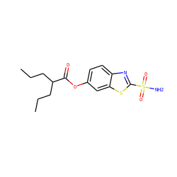 CCCC(CCC)C(=O)Oc1ccc2nc(S(N)(=O)=O)sc2c1 ZINC000013471989