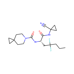 CCCC(F)(F)C[C@H](NC(=O)N1CCC2(CC1)CC2)C(=O)NC1(C#N)CC1 ZINC000113630045
