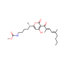 CCCC/C(C)=C/C=C(\C)C(=O)c1c(O)cc([C@@H](C)CCCCNC(=O)OC)oc1=O ZINC000028396238