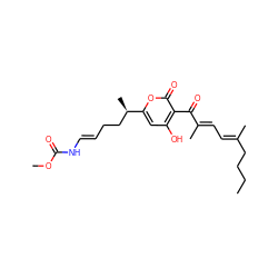 CCCC/C(C)=C/C=C(\C)C(=O)c1c(O)cc([C@H](C)CC/C=C/NC(=O)OC)oc1=O ZINC000095606603