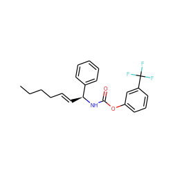 CCCC/C=C/[C@H](NC(=O)Oc1cccc(C(F)(F)F)c1)c1ccccc1 ZINC000005977933