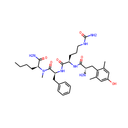 CCCC[C@@H](C(N)=O)N(C)C(=O)[C@H](Cc1ccccc1)NC(=O)[C@@H](CCCNC(N)=O)NC(=O)[C@@H](N)Cc1c(C)cc(O)cc1C ZINC000095578654