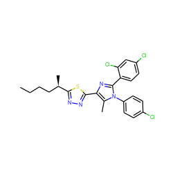 CCCC[C@@H](C)c1nnc(-c2nc(-c3ccc(Cl)cc3Cl)n(-c3ccc(Cl)cc3)c2C)s1 ZINC000040394541