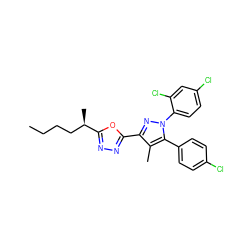 CCCC[C@@H](C)c1nnc(-c2nn(-c3ccc(Cl)cc3Cl)c(-c3ccc(Cl)cc3)c2C)o1 ZINC000045496851