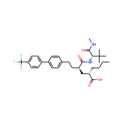 CCCC[C@@H](C[C@@H](CCc1ccc(-c2ccc(C(F)(F)F)cc2)cc1)C(=O)N[C@H](C(=O)NC)C(C)(C)C)C(=O)O ZINC000025989794