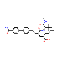 CCCC[C@@H](C[C@@H](CCc1ccc(-c2ccc(C(N)=O)cc2)cc1)C(=O)N[C@H](C(=O)NC)C(C)(C)C)C(=O)O ZINC000025991129