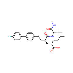 CCCC[C@@H](C[C@@H](CCc1ccc(-c2ccc(F)cc2)cc1)C(=O)N[C@H](C(=O)NC)C(C)(C)C)C(=O)O ZINC000003929214