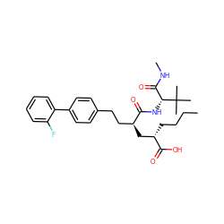 CCCC[C@@H](C[C@@H](CCc1ccc(-c2ccccc2F)cc1)C(=O)N[C@H](C(=O)NC)C(C)(C)C)C(=O)O ZINC000013761380