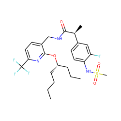 CCCC[C@@H](CCC)Oc1nc(C(F)(F)F)ccc1CNC(=O)[C@@H](C)c1ccc(NS(C)(=O)=O)c(F)c1 ZINC000096270950