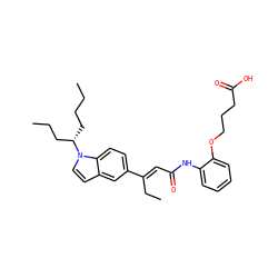 CCCC[C@@H](CCC)n1ccc2cc(/C(=C/C(=O)Nc3ccccc3OCCCC(=O)O)CC)ccc21 ZINC000013760645