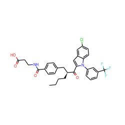 CCCC[C@@H](Cc1ccc(C(=O)NCCC(=O)O)cc1)C(=O)c1cc2cc(Cl)ccc2n1-c1cccc(C(F)(F)F)c1 ZINC000073195611