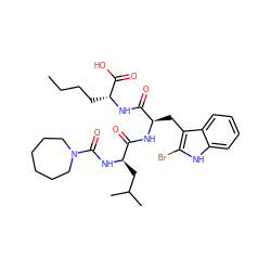 CCCC[C@@H](NC(=O)[C@@H](Cc1c(Br)[nH]c2ccccc12)NC(=O)[C@@H](CC(C)C)NC(=O)N1CCCCCC1)C(=O)O ZINC000026403680