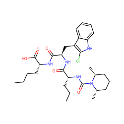 CCCC[C@@H](NC(=O)[C@@H](Cc1c(Cl)[nH]c2ccccc12)NC(=O)[C@@H](CCC)NC(=O)N1[C@@H](C)CCC[C@H]1C)C(=O)O ZINC000026400871