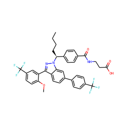 CCCC[C@@H](c1ccc(C(=O)NCCC(=O)O)cc1)n1nc(-c2cc(C(F)(F)F)ccc2OC)c2ccc(-c3ccc(C(F)(F)F)cc3)cc21 ZINC000473090719