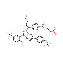 CCCC[C@@H](c1ccc(C(=O)NCCC(=O)O)cc1)n1nc(-c2cc(C(F)(F)F)ccc2OC)c2ccc(-c3ccc(OC(F)(F)F)cc3)cc21 ZINC000473091479