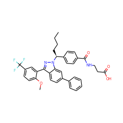 CCCC[C@@H](c1ccc(C(=O)NCCC(=O)O)cc1)n1nc(-c2cc(C(F)(F)F)ccc2OC)c2ccc(-c3ccccc3)cc21 ZINC000473084153