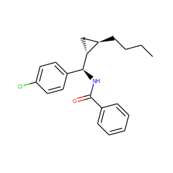 CCCC[C@@H]1C[C@H]1[C@@H](NC(=O)c1ccccc1)c1ccc(Cl)cc1 ZINC000005978522