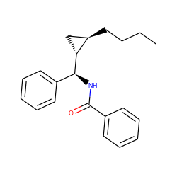 CCCC[C@@H]1C[C@H]1[C@@H](NC(=O)c1ccccc1)c1ccccc1 ZINC000005978531