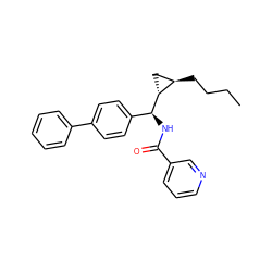 CCCC[C@@H]1C[C@H]1[C@@H](NC(=O)c1cccnc1)c1ccc(-c2ccccc2)cc1 ZINC000005978528