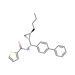 CCCC[C@@H]1C[C@H]1[C@@H](NC(=O)c1cccs1)c1ccc(-c2ccccc2)cc1 ZINC000005978530