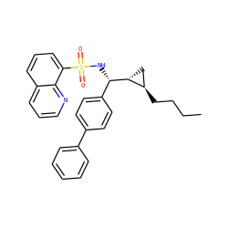 CCCC[C@@H]1C[C@H]1[C@@H](NS(=O)(=O)c1cccc2cccnc12)c1ccc(-c2ccccc2)cc1 ZINC000033363673