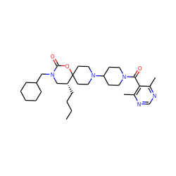 CCCC[C@@H]1CN(CC2CCCCC2)C(=O)OC12CCN(C1CCN(C(=O)c3c(C)ncnc3C)CC1)CC2 ZINC000048998248