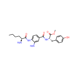 CCCC[C@H](N)C(=O)Nc1ccc(C(=O)N[C@@H](Cc2ccc(O)cc2)C(=O)OC)cc1N ZINC000299864705