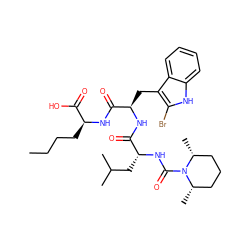 CCCC[C@H](NC(=O)[C@@H](Cc1c(Br)[nH]c2ccccc12)NC(=O)[C@@H](CC(C)C)NC(=O)N1[C@@H](C)CCC[C@H]1C)C(=O)O ZINC000026392469