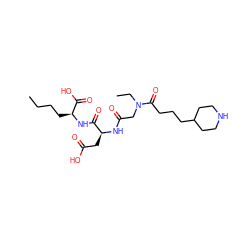 CCCC[C@H](NC(=O)[C@H](CC(=O)O)NC(=O)CN(CC)C(=O)CCCC1CCNCC1)C(=O)O ZINC000013780056