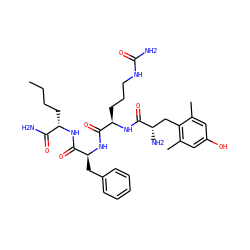 CCCC[C@H](NC(=O)[C@H](Cc1ccccc1)NC(=O)[C@@H](CCCNC(N)=O)NC(=O)[C@@H](N)Cc1c(C)cc(O)cc1C)C(N)=O ZINC000095571824