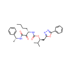 CCCC[C@H](NC(=O)O[C@@H](Cc1nnc(-c2ccccc2)o1)C(C)C)C(=O)C(=O)N[C@H](C)c1ccccc1 ZINC000049777999