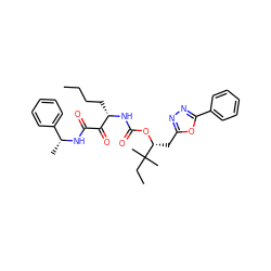 CCCC[C@H](NC(=O)O[C@H](Cc1nnc(-c2ccccc2)o1)C(C)(C)CC)C(=O)C(=O)N[C@H](C)c1ccccc1 ZINC000028458242